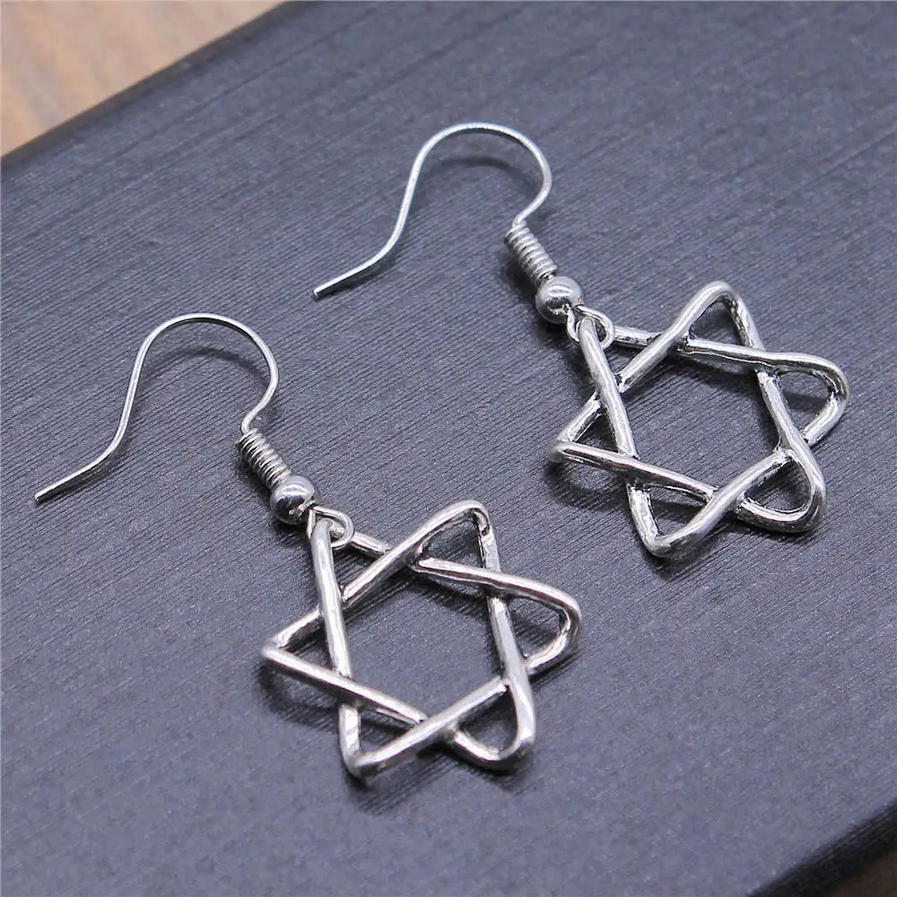 1pair Star Of David Vintage earrings components jewellery making supplies vintage hook Size 18x19mm