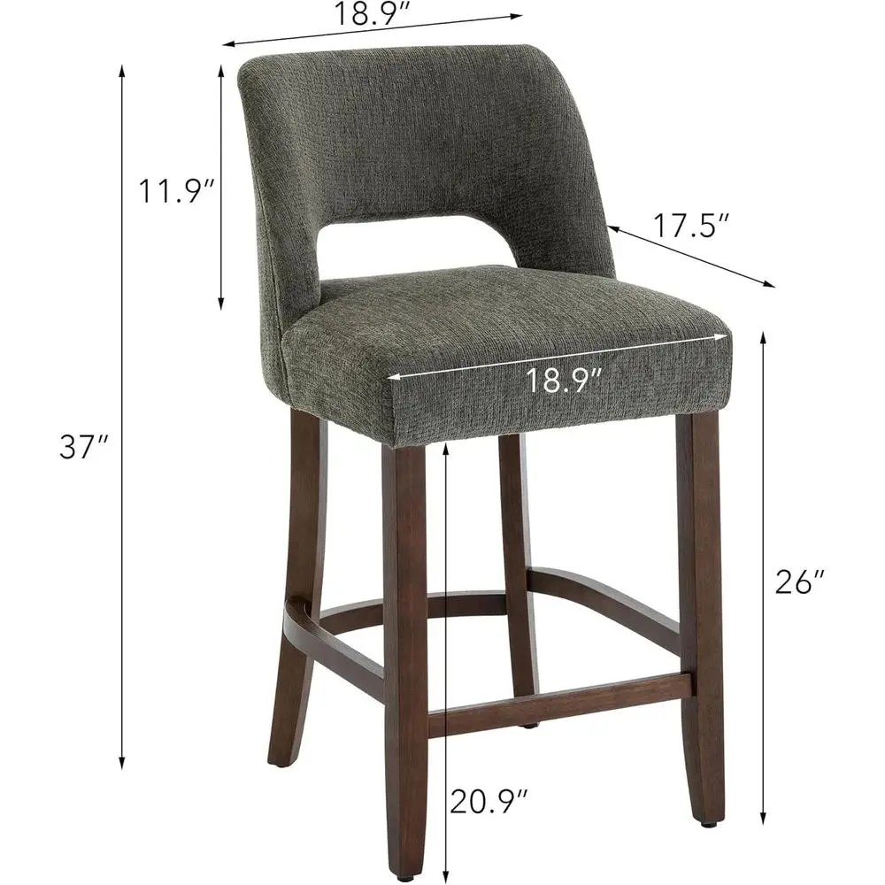 Bar Stools Set o 2, 26" Upholstered Counter Height Bar Stools, ern Counter Stools with Wood Legs or Kitchen Island Dining Room B view 2
