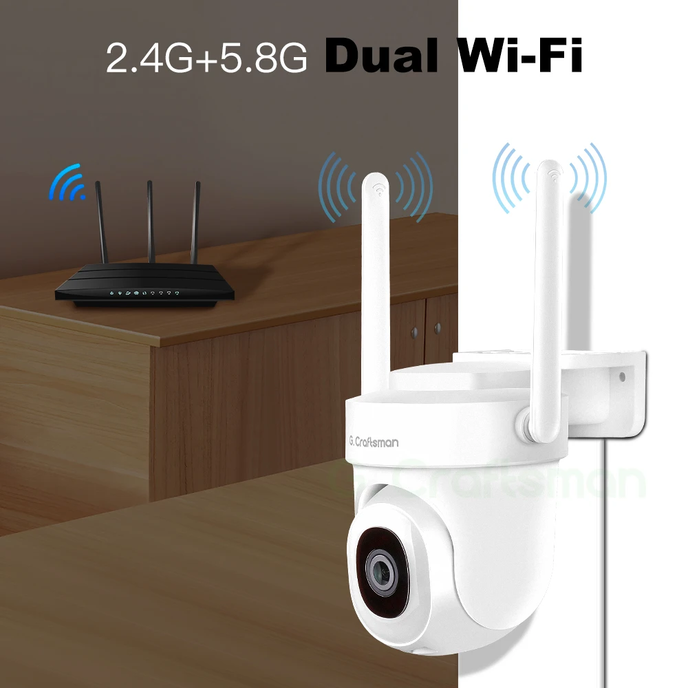 C1-Caméra de surveillance de sécurité domestique sans fil, alerte de détection de mouvement intelligente, vision nocturne complète des documents, Wi-Fi 2.4G + 5.8G, PT, 4MP