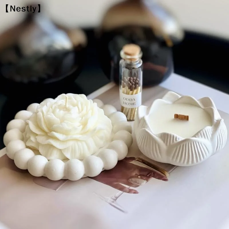 Lotus Candlestick Silicone Mold DIY Handmade Storage Box Plaster Concrete Resin Candle Holder Craft Casting Molds Decor〔Nest〕