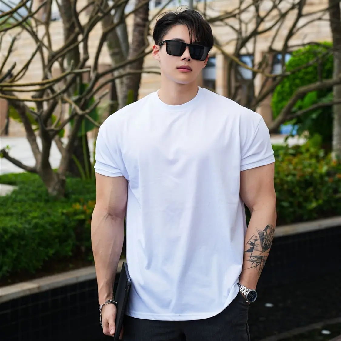 

Pure Cotton ort Sve T-irt Men's Summer New Sport Fitn Breathable Top Extra Large Size Simple Base irt for Daily Wear