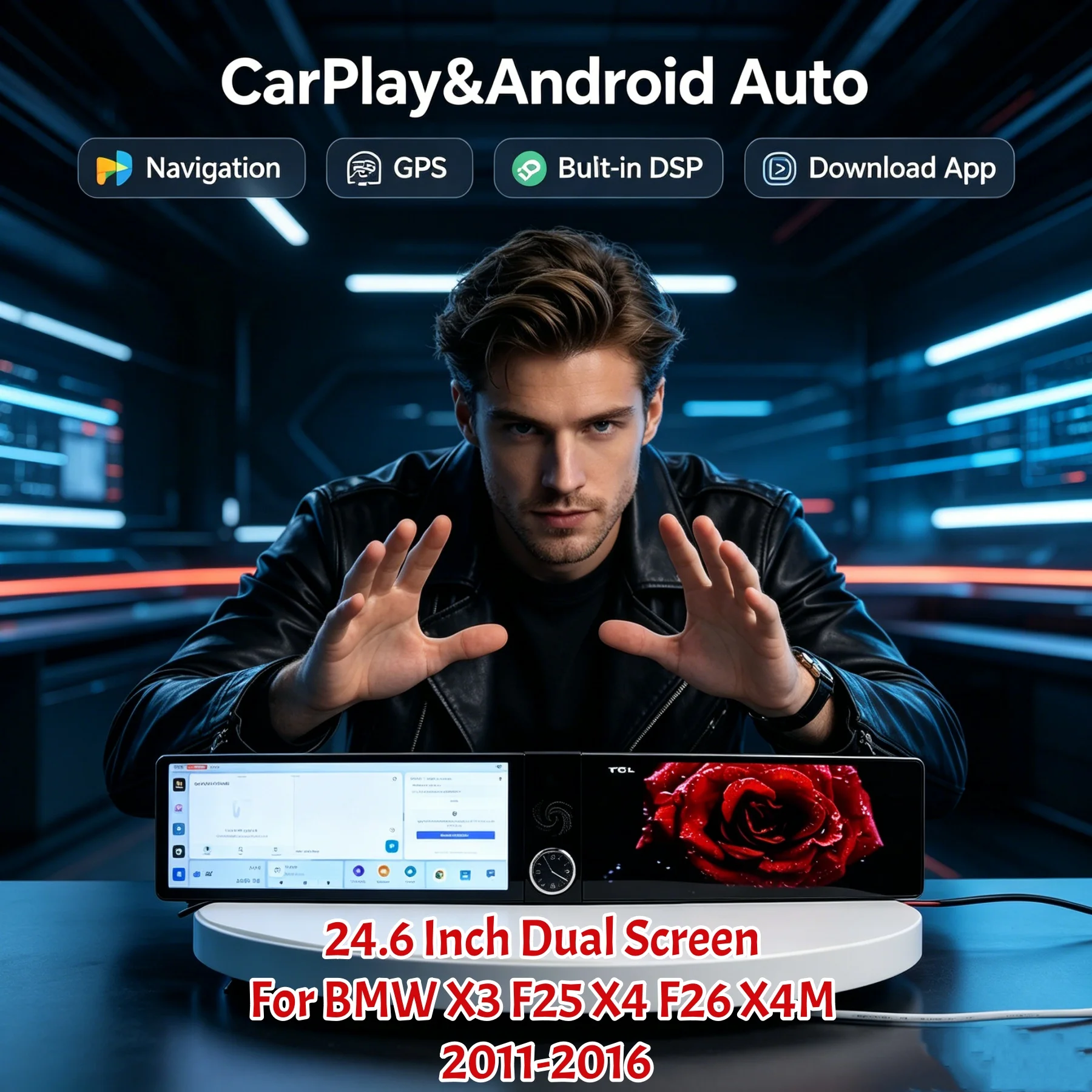 

24.6“ Dual Screen Carplay Android Car GPS Navigation For BMW X3 F25 X4 F26 X4M 2011-2016 Head Unit Multimedia Player Car Radio