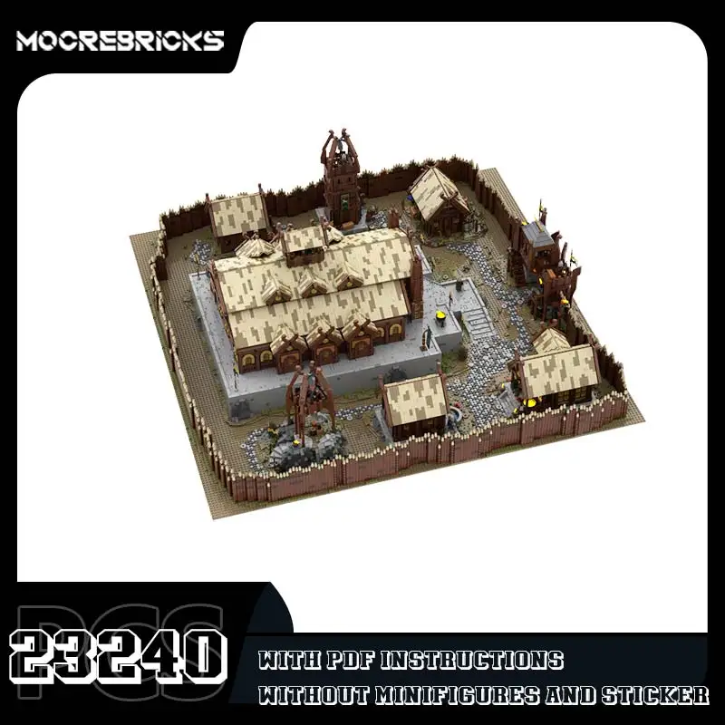MOC Epic Mountain Fortress Village Building Blocks Set Ancient Timber Hall Architectural Model Adult Collection Gift