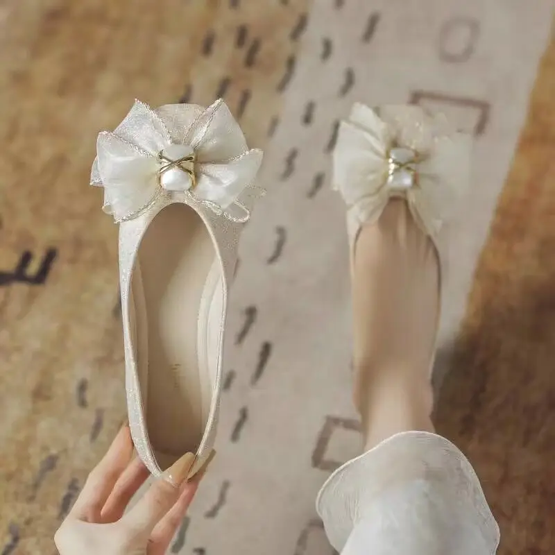 

Women's Low Heel Flat Shoes for Skirts 2026 New Bow Gentle Fairy Style Spring Summer Autumn