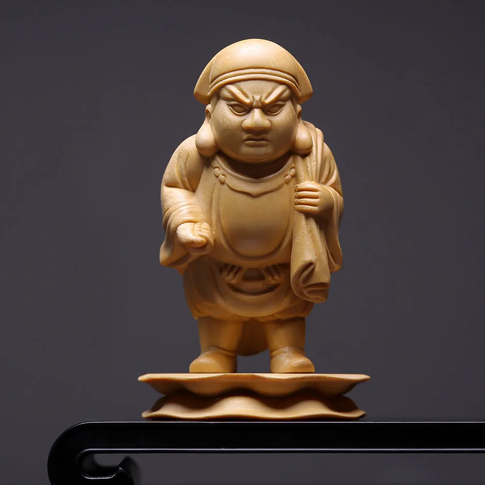 Hinoki Cypress Wood Hand Carved Daikokuten Statue Figurine - Seven Lucky Gods Wealth Protector Ornament Home Office Desk Decor