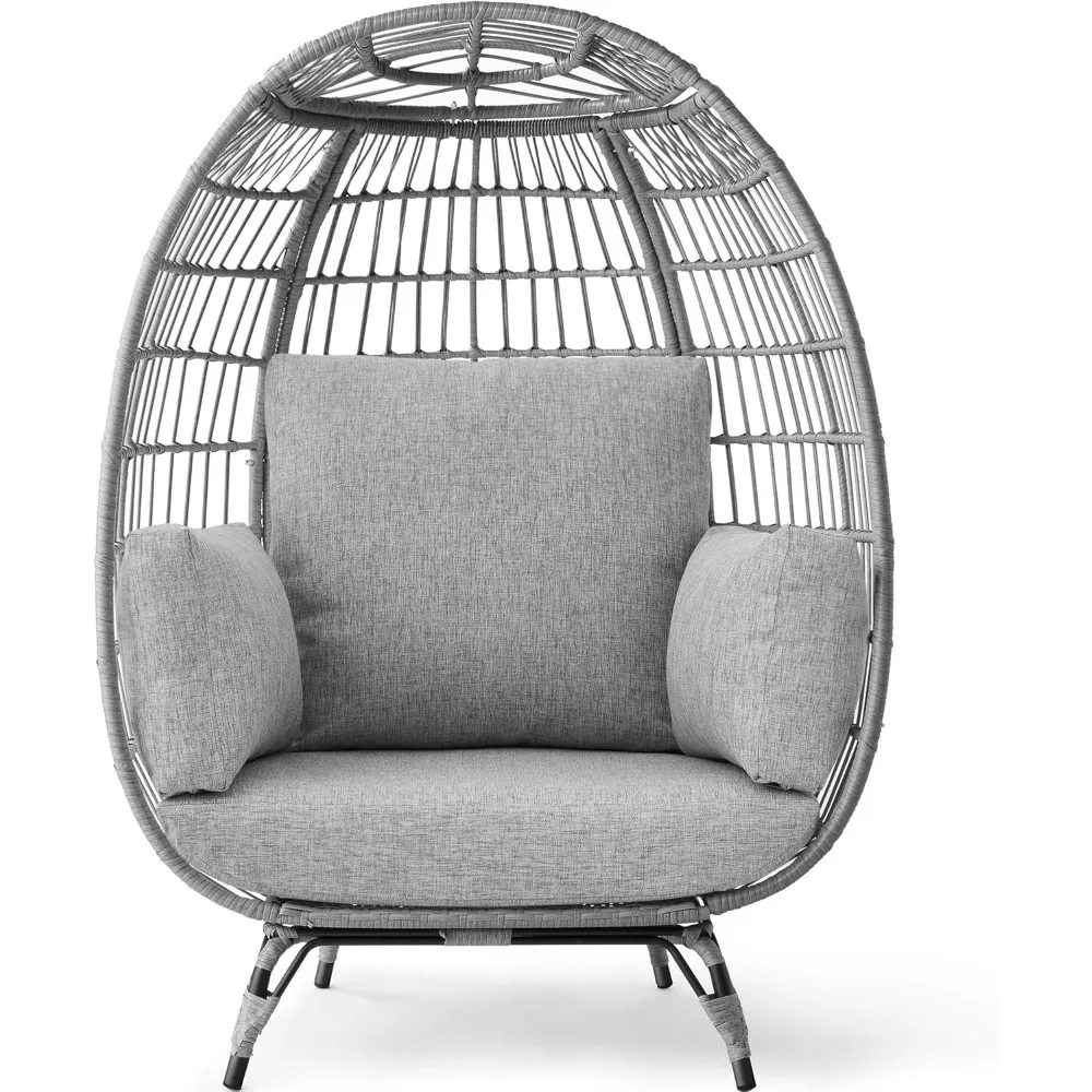 

Wicker Egg Chair, Oversized Indoor Outdoor Lounger for Patio, Backyard, Living Room w/ 4 Cushions, Steel Frame, 440lb Capacity