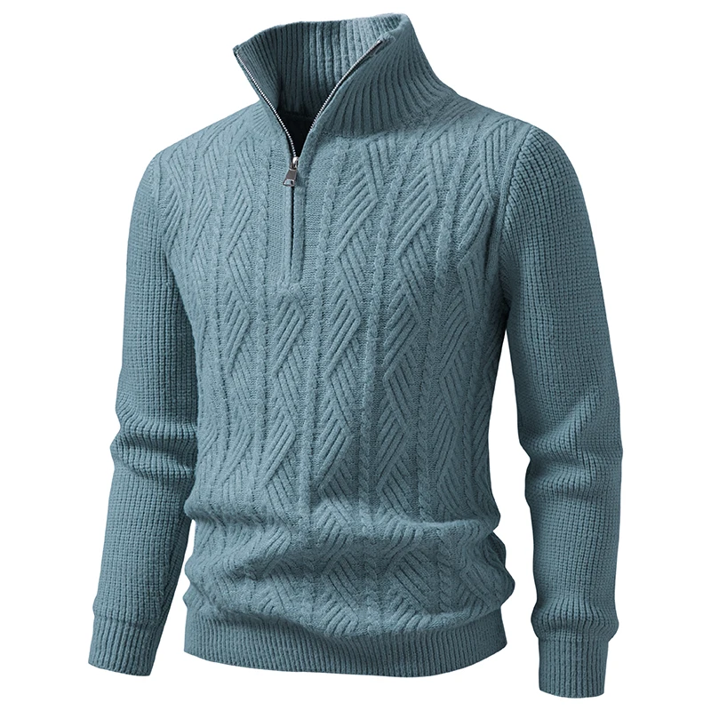 Autumn Winter Fashion Half Zipper Stand Collar Knitted Sweater Men Solid Color Casual Knit Pullovers Mens Warm Pullover Sweaters
