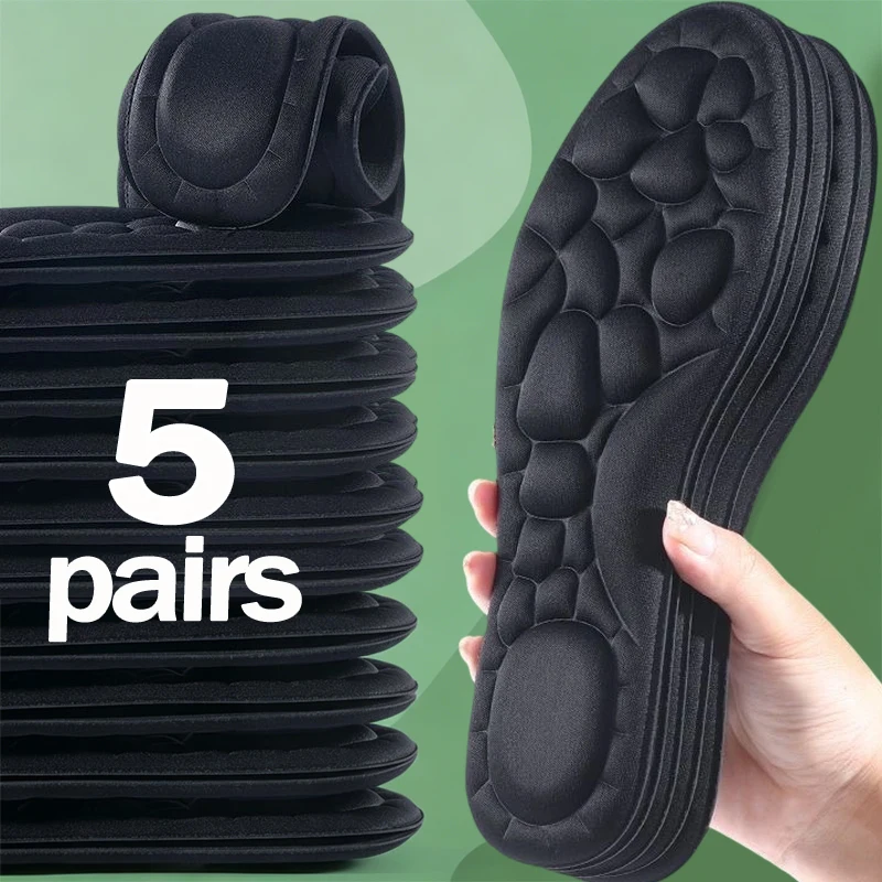 1/5Pairs Comfort Black Cloud Insoles Women Men Shock Absorption Cushion Black 5D Cloud Heavy Duty Support Orthopedic Care Pads