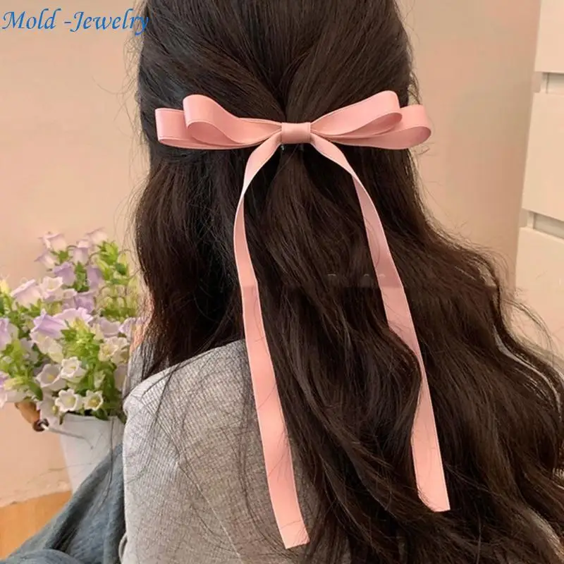 

69HB Elegant Bowknot Hair Clip Double Ribbon Hairpins Barrettes Headband Makeup Props