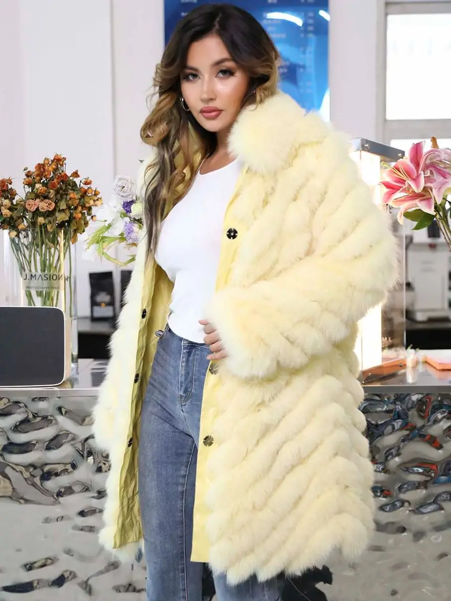 Missjanefur inverno real casaco de pele das mulheres 2022 novo fofo reversível casaco de pele de raposa longo luxo moda atacado quente winterwear