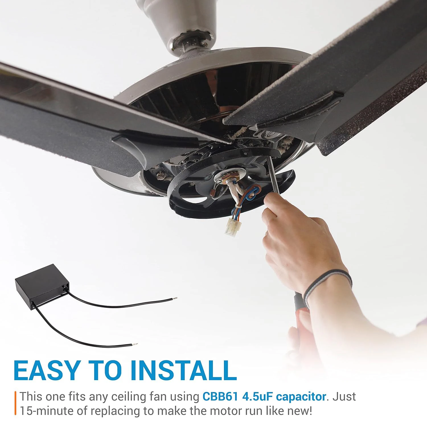 2 pz CBB61 4.5μF/4.5uF 450 V Condensatore per Ventilatore da Soffitto a 2 Fili Pellicola in Polipropilene Metallizzato per Generatore di Motore della Pompa del Ventilatore Elettrico