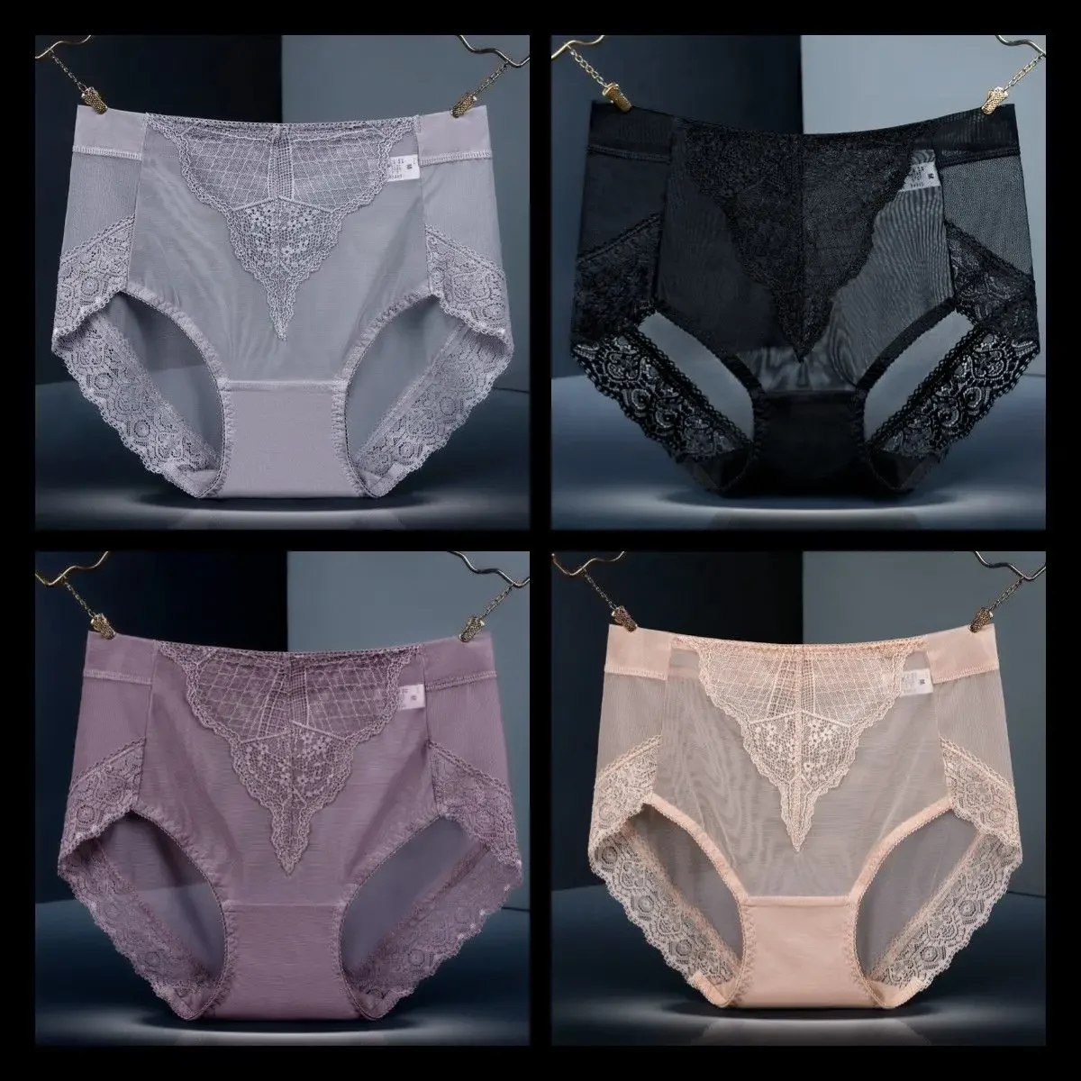 Foreign Trade 4 High Waist Underwear Women's Sense Lace Mesh Seamless Soft with Large Size Cotton Crotch Triangle Pant Quick-dry