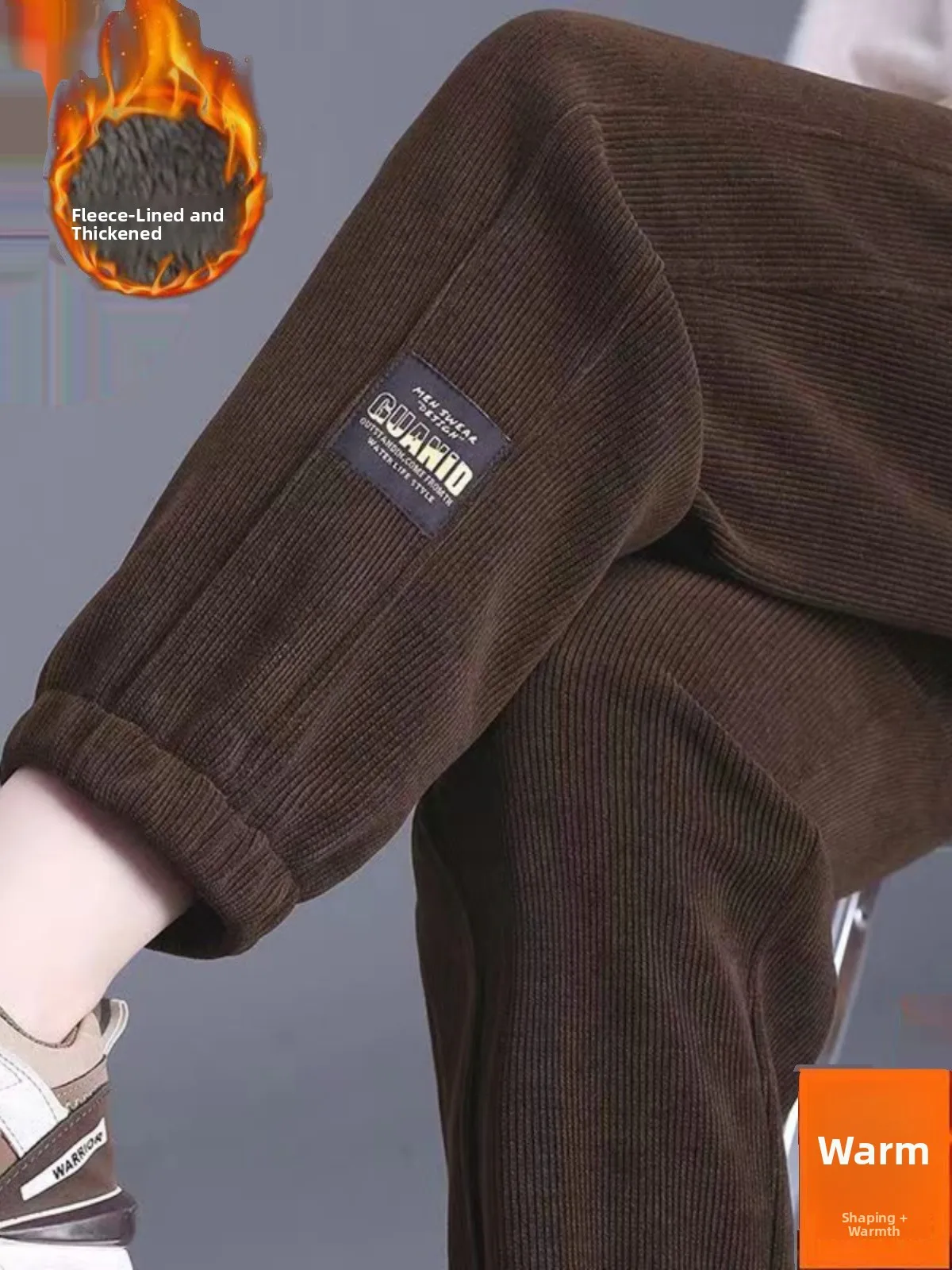 Thickened Fleece Women's Corduroy Pants High Waist Warm Cuffed Long Trousers Korean Style Commute Winter Collection