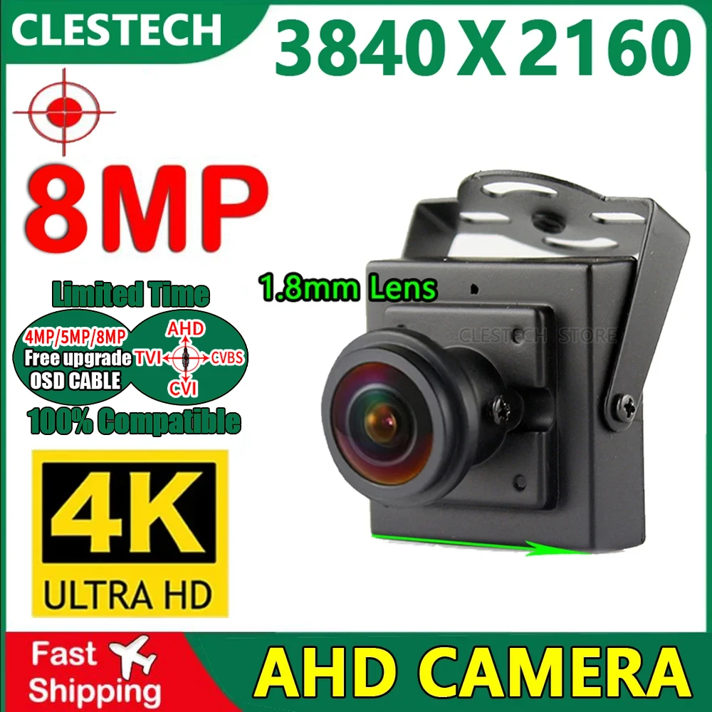 4K 8MP FishEye 1.7mm Large Metal Security Cctv AHD Mini Panoramic Camera 5MP CVBS Coaxial Digital H.265 4in1 Signal have Bracket