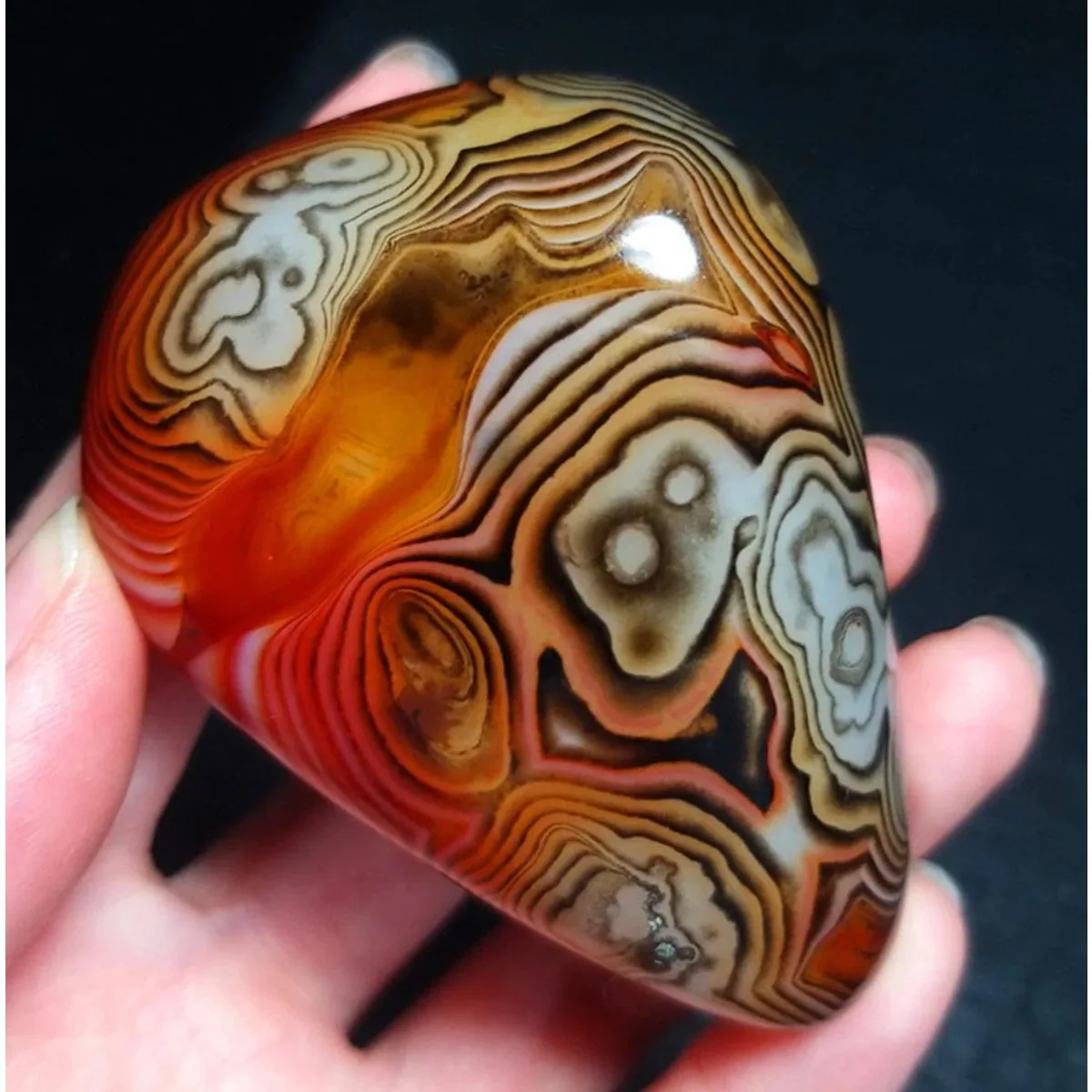 Nature Made Banded Agate Palm Stone, Polished Tumbled, Chalcedony Beauty, Rock Collection, Natural Stone, Crystal Collection