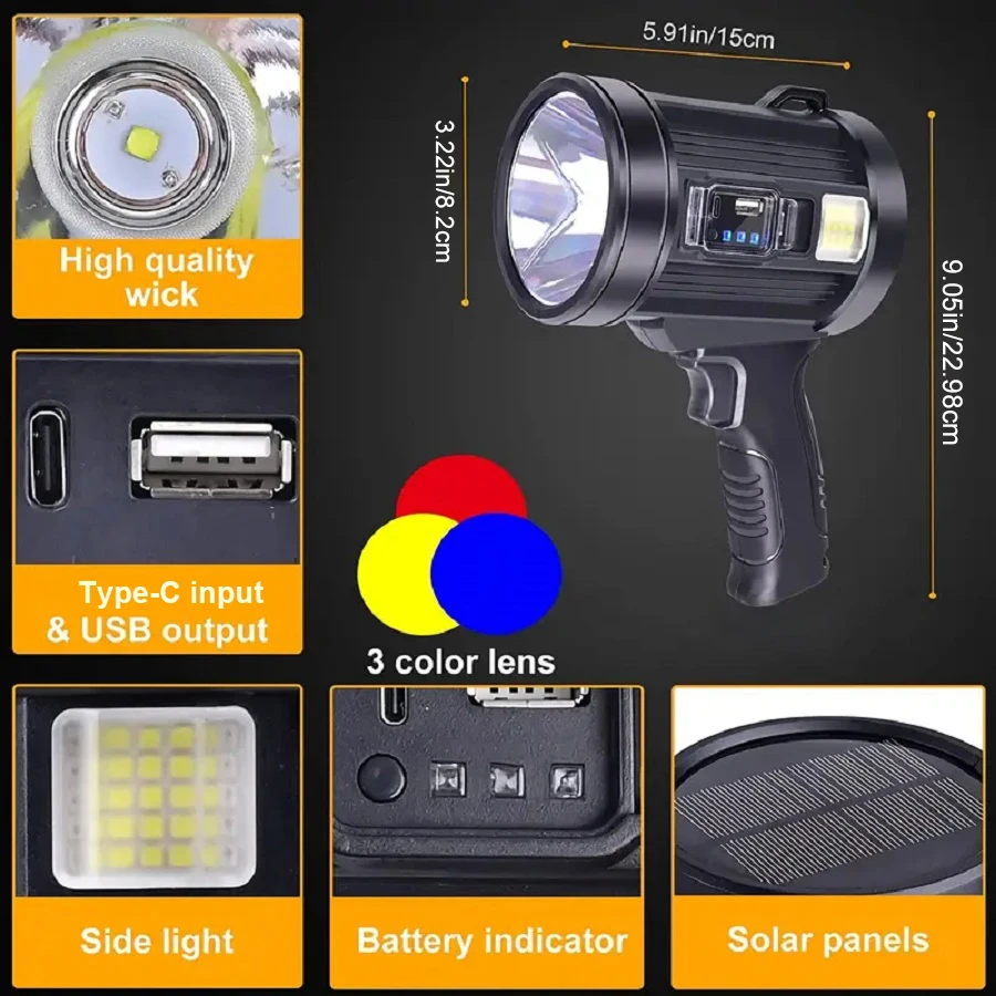 Super Powerful LED Handheld Flashlight XHP90 USB Rechargeable Torch Light 6Modes High Power Flashlight Outdoor Hunting Hand Lamp