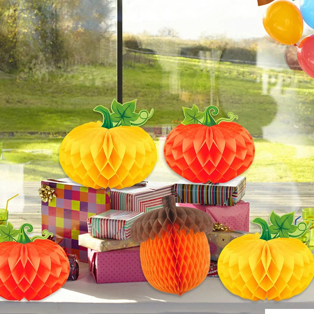 3Pcs/set Pumpkin Chestnut 3D Honeycomb Pendant Thanksgiving Halloween Party Decoration Honeycomb Pendant Autumn Harvest Festival view 4