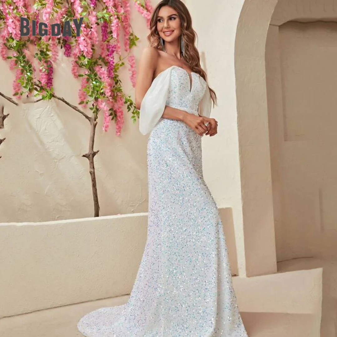 Vestidos de casamento requintados para mulher a linha sem alças fora do ombro fenda lateral lantejoulas vestidos de noiva novia personalizado