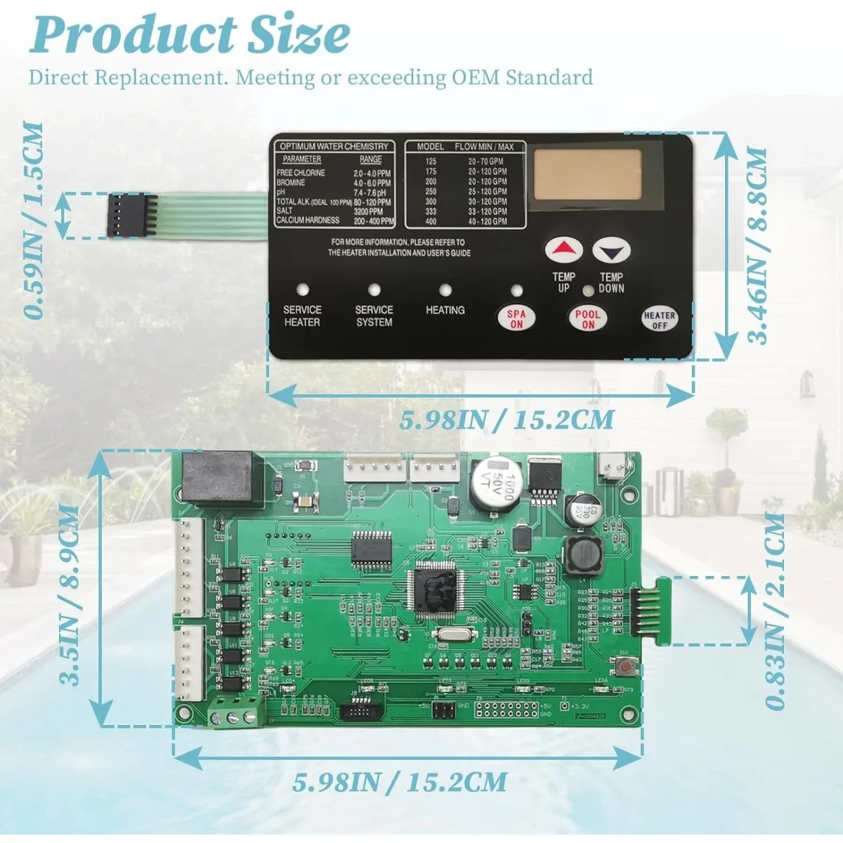 42002-0007S Pool Heater Control Board kit with 472610Z Switch Membrane Pad Compatible with Mastertemp & Sta-Rite Max-E-Therm