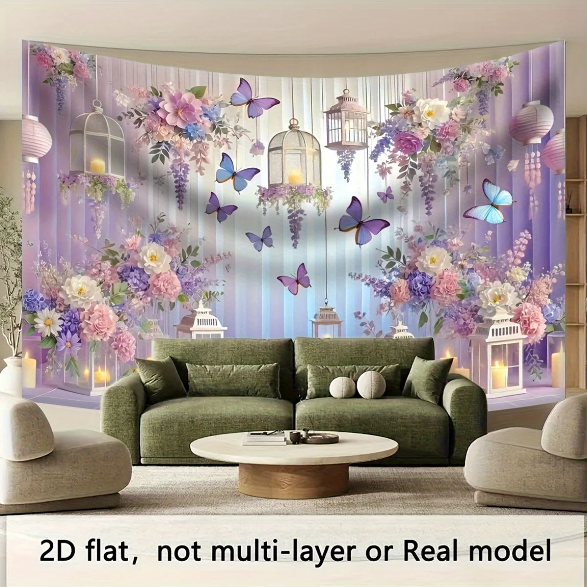 

Фиолетовый гобелен с бабочкой, цветочный фонарь, детское украшение для дня рождения, фантазийное украшение для вечеринки в стране чудес