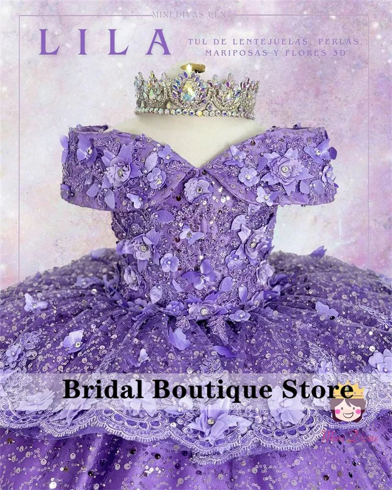 Lavender Purple Flower Girl Dress For Wedding Butterfly Beads Pearls Birthday Party Photoshoot Ball Gown Prom Customized