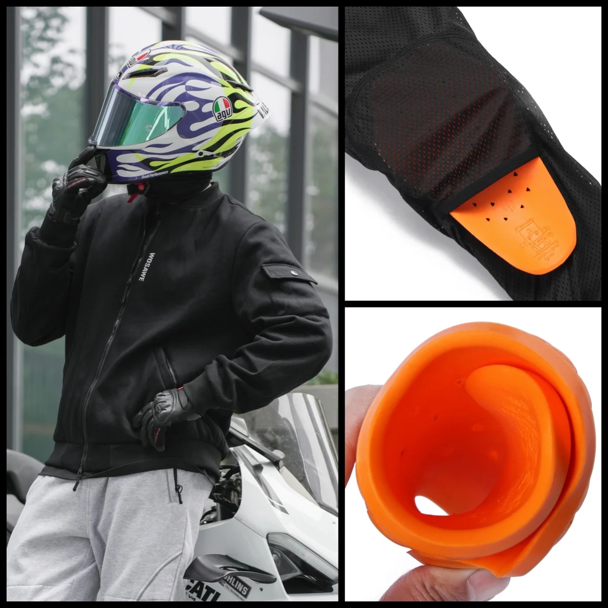 WOSAWE Winter Motorcycle Jacket Insert Removable Soft Pads Motocross Streetwear Windproof Warm Combat Coats Bomber Jacket