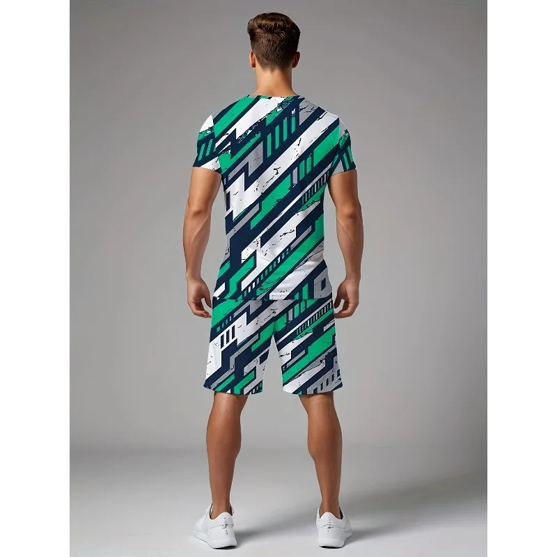 2025 Creative Casual Round Neck Short Sleeve Shorts Set Summer New Trend Retro Men's Fashion T-shirt 3D Digital Printing