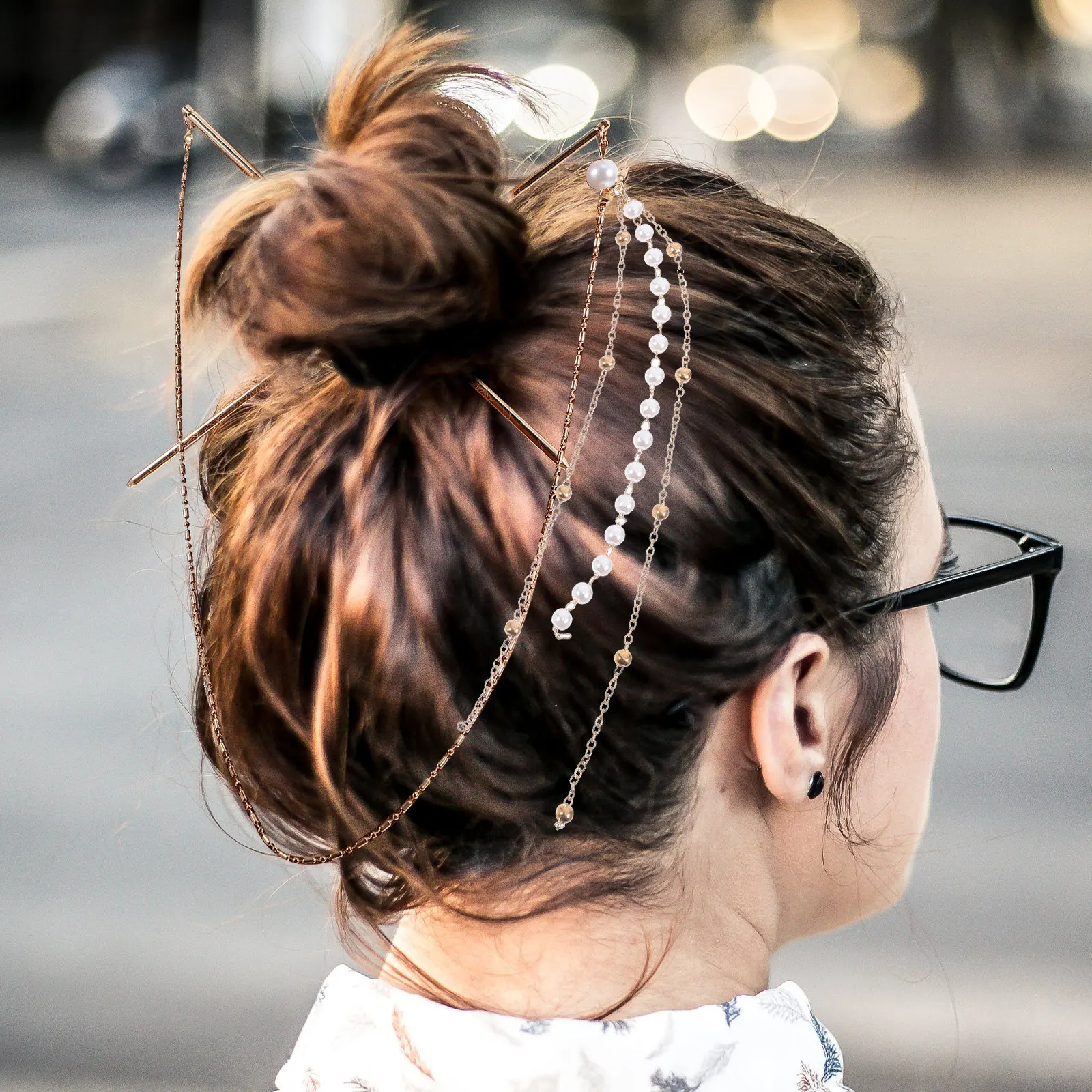 Chinese Style Hairpin Double Chain Hair Stick Tassel Hair Fork for Women Elegant Bun Styling Accessory Vintage Hairpin