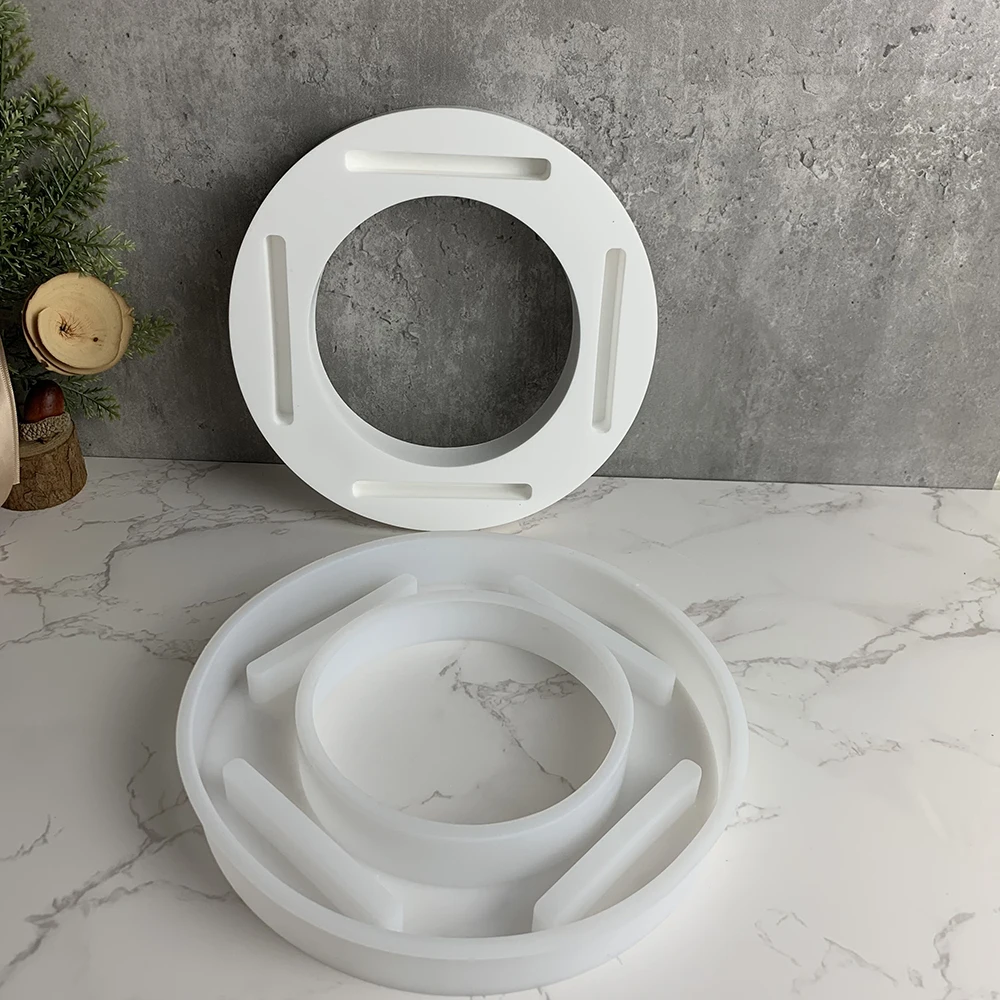 Cement Round Candle Holder Silicone Mold Candle Base Aromatherapy Heating Candlestick Concrete Mold Easter Resin Ornament Mold