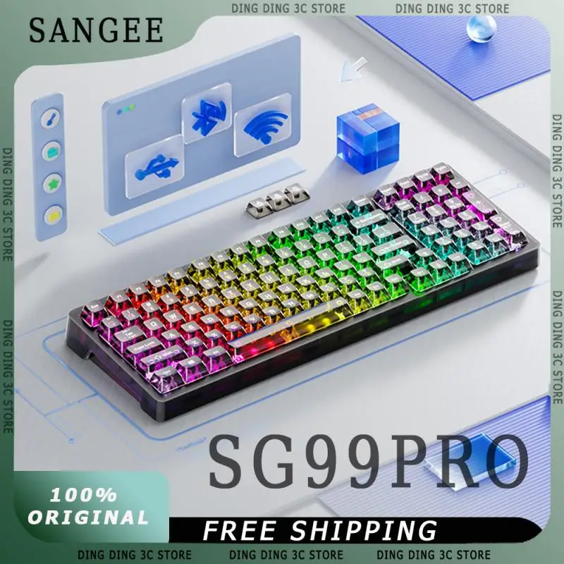 

Беспроводная механическая клавиатура Sangee SG99pro, 3-режимная прокладка RGB с горячей заменой, эргономичная малошумная индивидуальная офисная игровая клавиатура