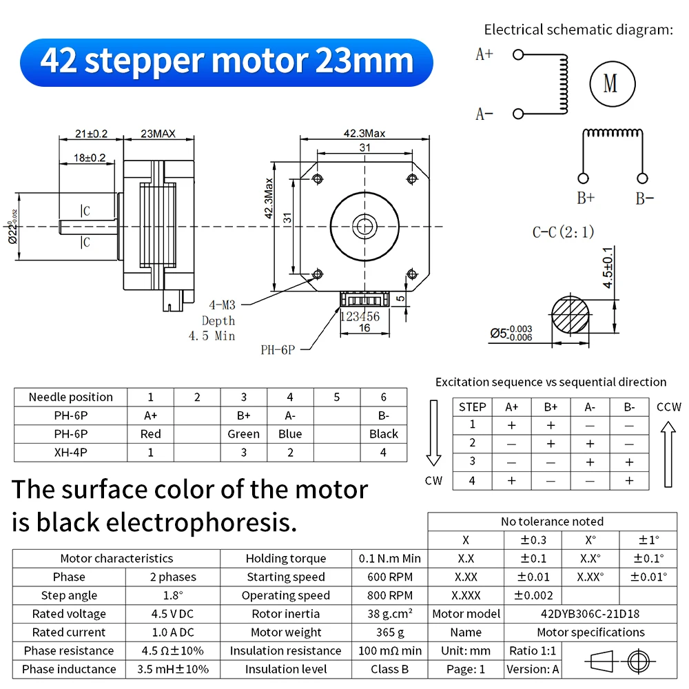 1/3Pcs Nema17 23mm 42 Stepper Motor 42HS23 1.0A 0.1N.m 42BYGH 4 Lead for 3D Printer XYZ CNC Router Laser Engraver Motor