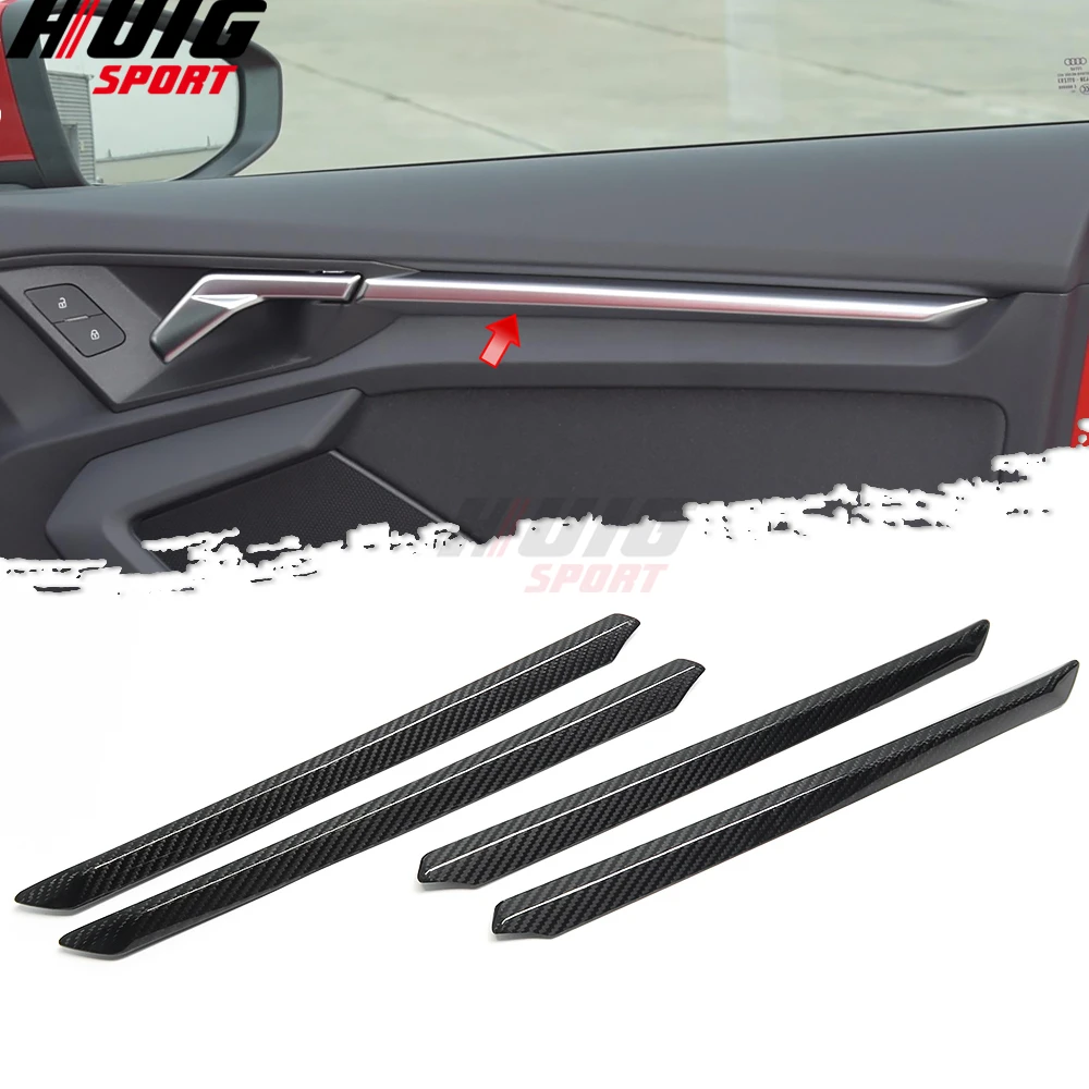 100% 4Pcs Carbon Fiber Interior Door Strips Panel Cover Decoration Molding Trim Sticker For Audi RS3 S3 A3 8Y 2020 2221 2022