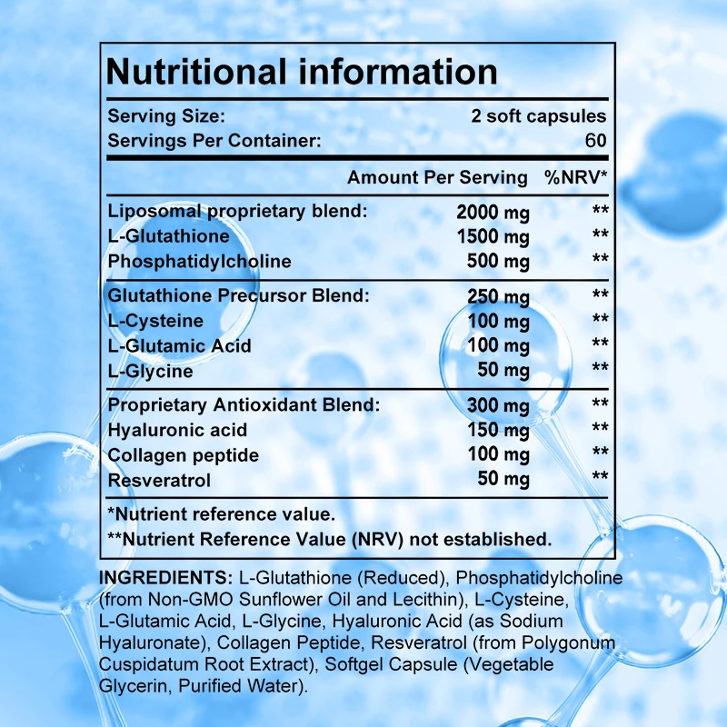 Liposomal Glutathione , Collagen Peptides, Hyaluronic Acid, Cucurbitacin, Immune Health Support, Liver Support, Brain Support