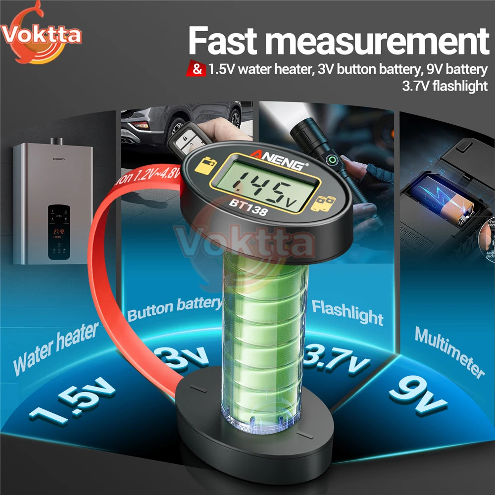 18650 Lithium Battery Capacity Tester Positive and Negative Battery Level Detector AA/AAA/C/D/9V/1.5V Button Cell Battery Tester