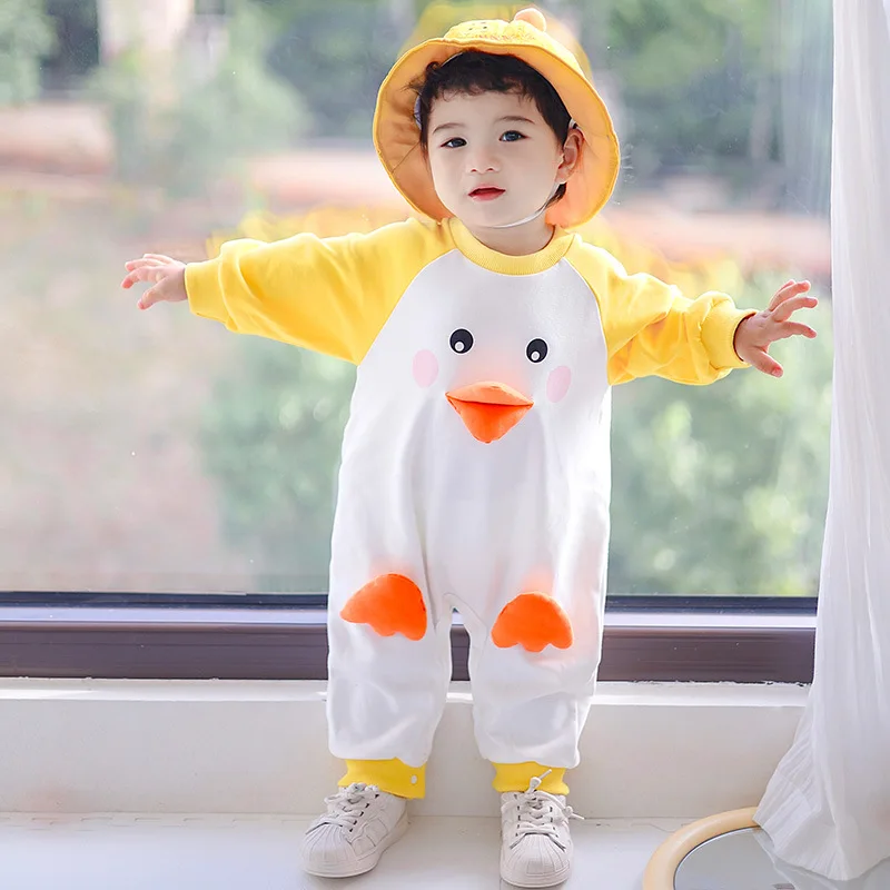 

Spring Kawaii Duck Newborn Baby Clothes Boy Girl Bodysuits ropa de bebe Long Sleeves Cotton Baby Romper Cartoon Korean Baby 0-3