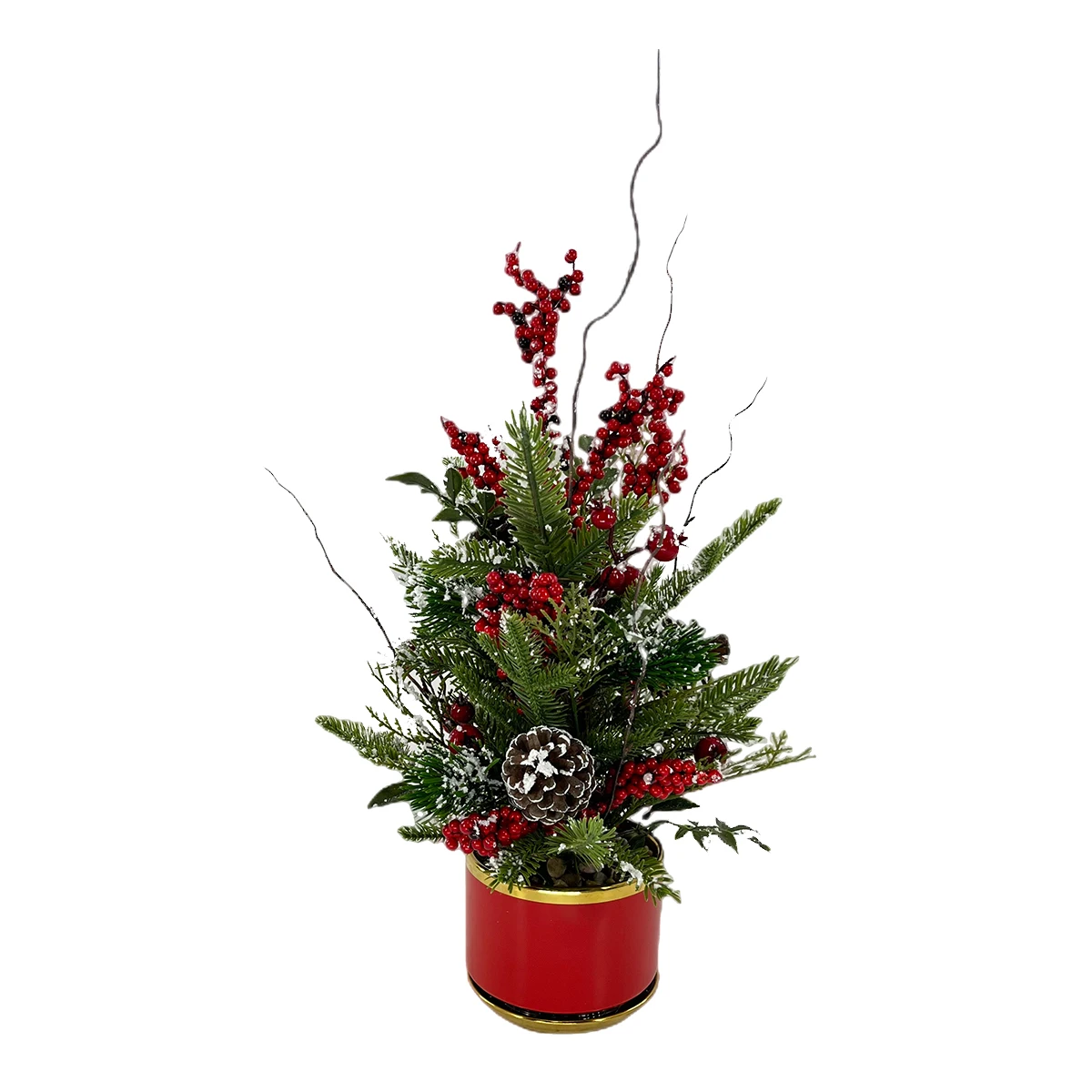 Artificial Christmas Tree With Ceramic Basin Xmas Decoration With Pine Cone Red Berries And Snowflake For Home New Year Party