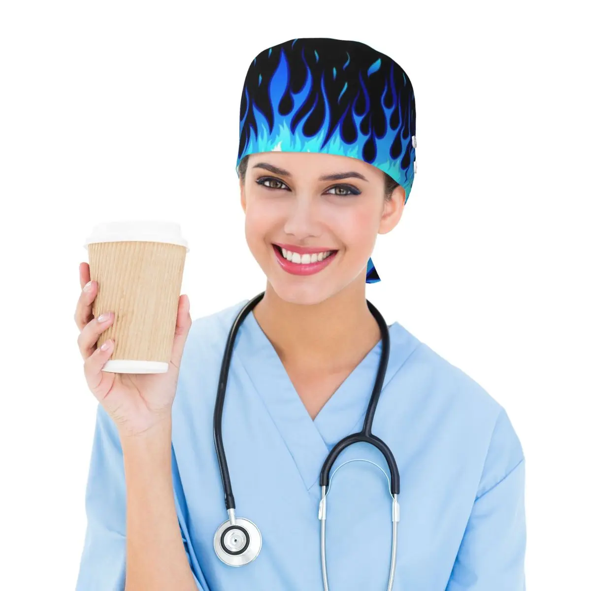 Big Fire Flames Burning Flame Scrub Hat Doctor Working Surgical Cap Men Women Adjustable Nursing Caps for Dentist