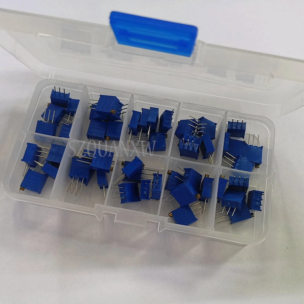 50pcs/lot 3296W series 500R 1K 2K 5K 10K 20K 50K 100K 200K 1M multi-turn potentiometer 10K Variable resistors With box set