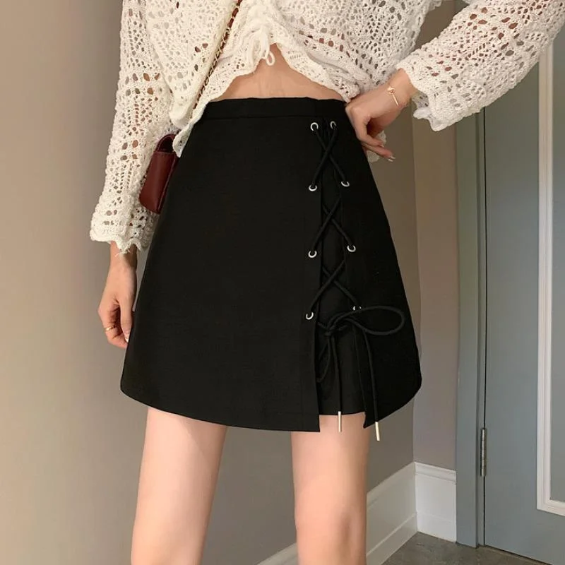 High Waist Slim Drawstring Mini A-line Skirt Faldas Mujer Moda 2023 Summer with Safety Shorts Hip Package Simple All-match Jupe