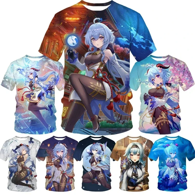 Game Genshin Impact Ganyu Printed T-shirts 3D Sexy Girl Cosplay Tee Shirt Summer Men Women Street Harajuku Unisex Clothing