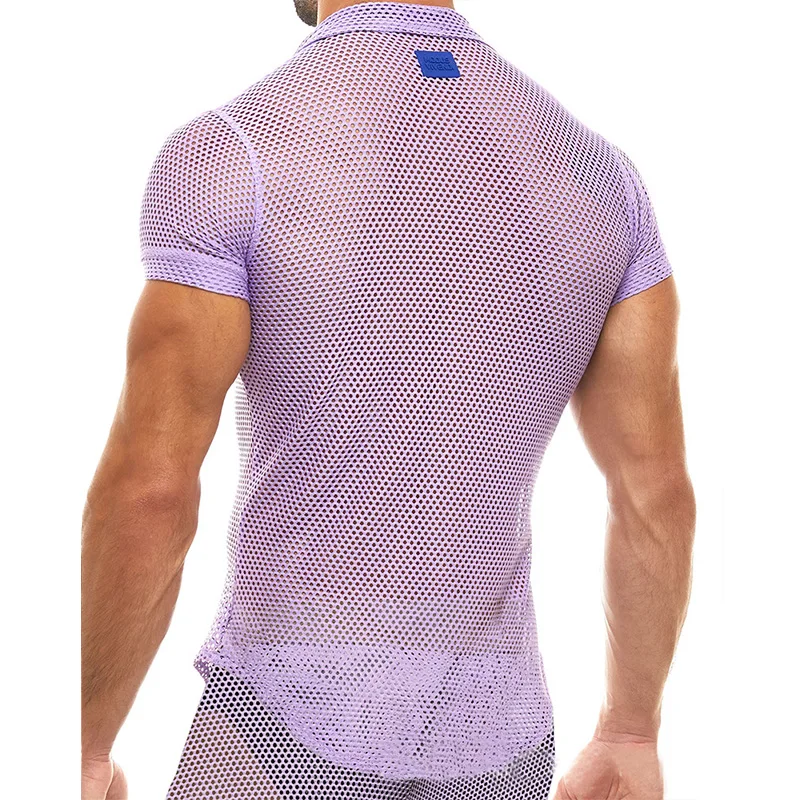 Heren korte set nieuwe mesh sexy pak top en broek tweedelige sets ropa para hombre outfit voor mannen