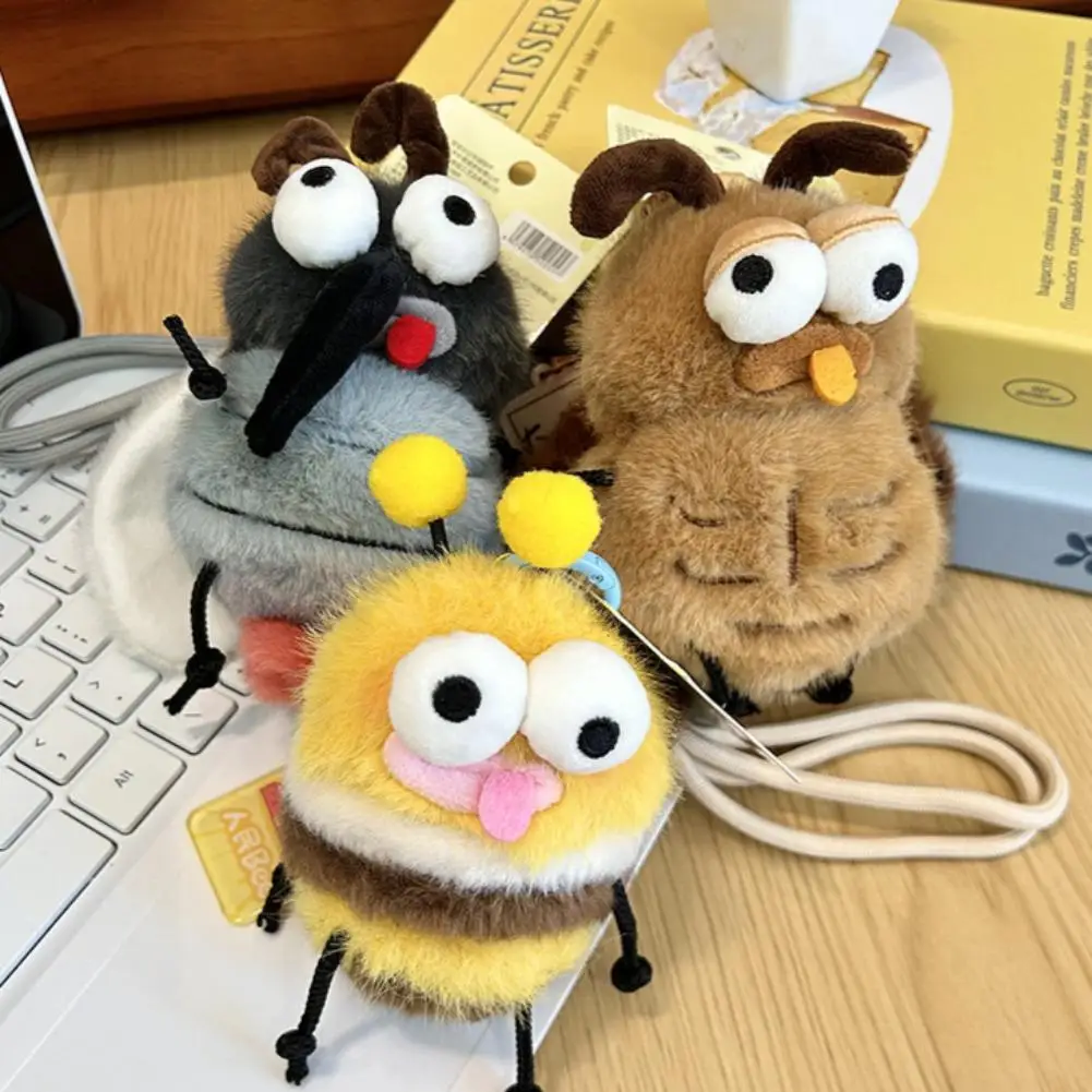 Funny Insect Toys Plush Insect Keychain Big-Eyed Bee Mosquito Beetle Soft Plush Bag Pendant Cute Funny Schoolbag Hanger