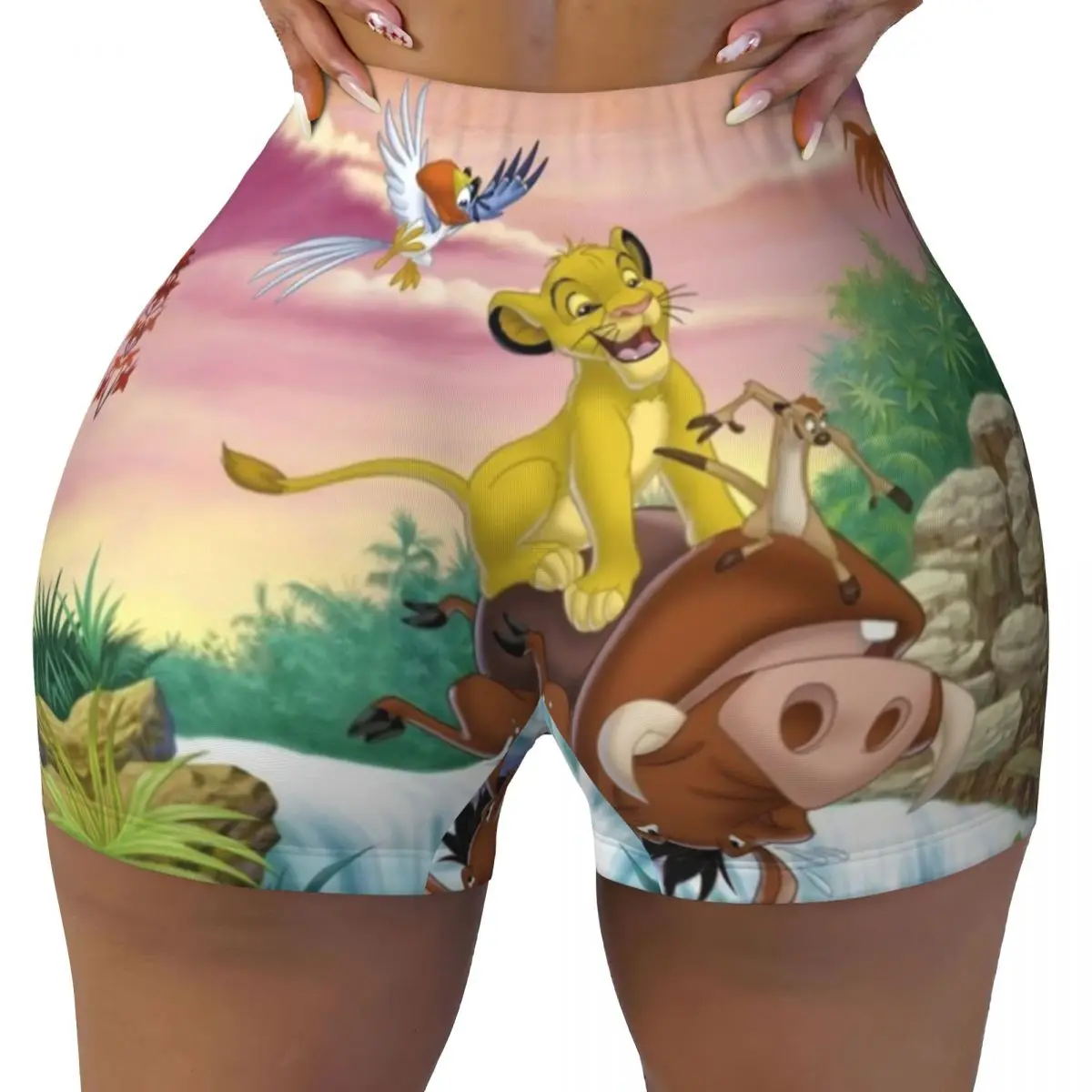 Custom Women The Lion King Simba No Worries Workout Yoga Shorts Hakuna Matata Film Gym Athletic Biker Running Shorts