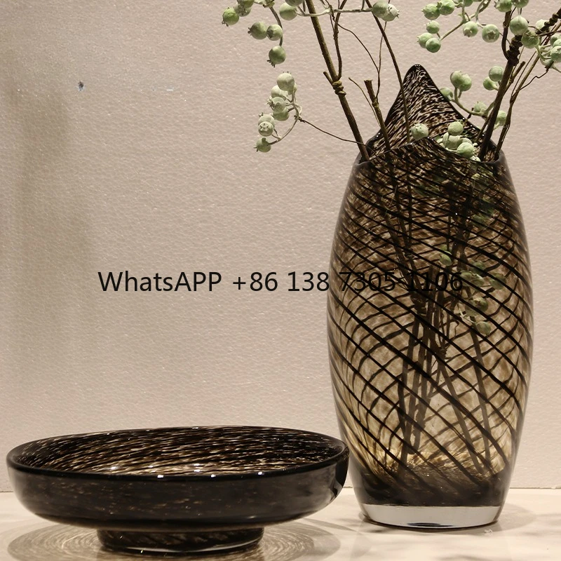 

Light luxury design glass vase irregular art bottle mouth strip horizontal living room floral fruit plate ornament flower device