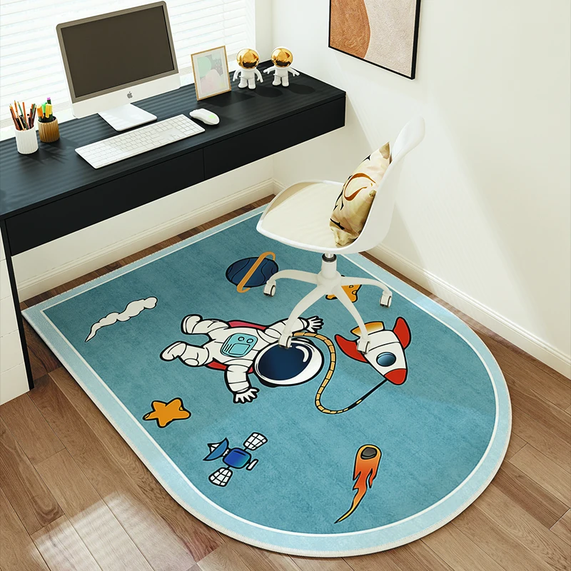 Soft Cartoon Children's Room Chair Mat Spaceman Pattern Animation Fashion Bedroom Rugs Kids Study Room Washable Anti-slip Carpet