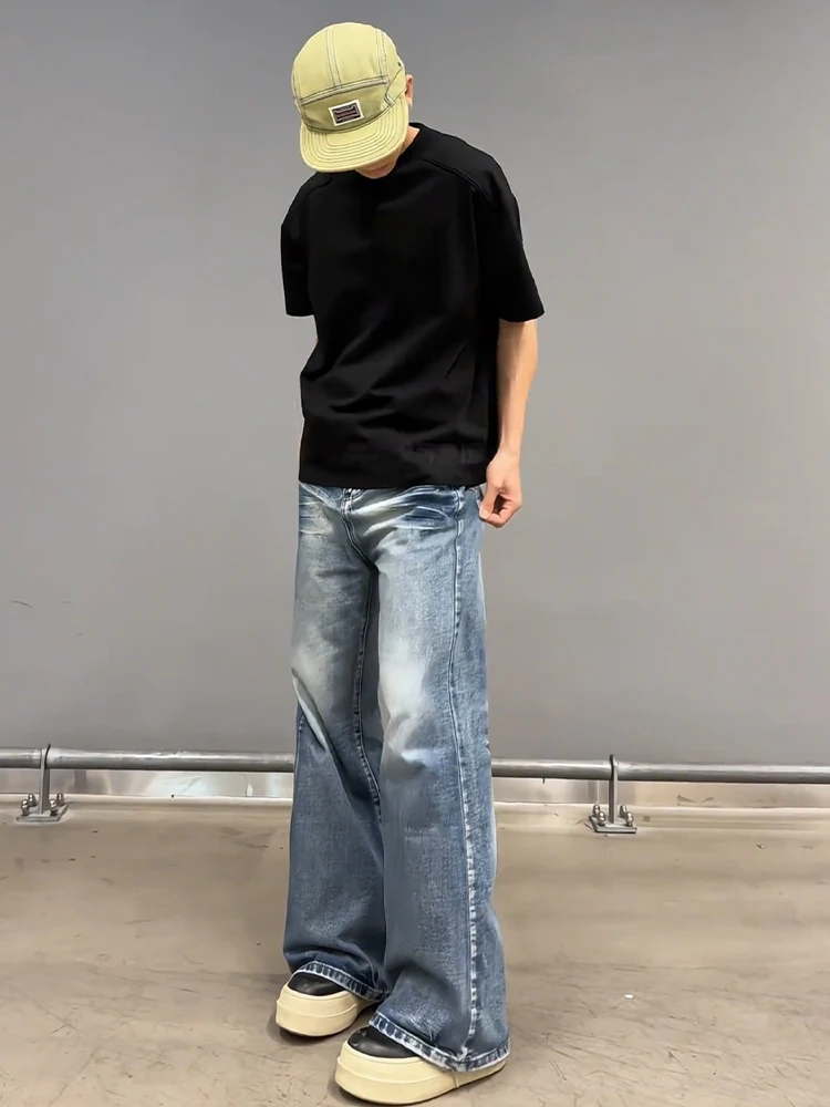 

Мужские джинсы Retro Waed Blue Cleanfit, расклешенные, в американском стиле High Street, прямые, широкие, повседневные, молодежные