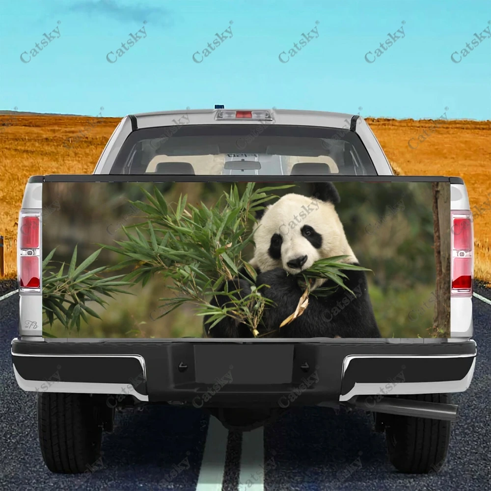 Pandas Eat Bamboo Car Tail Trunk Protect Vinly Wrap Sticker Decal Auto Accessories Hood Engine Cover for SUV Off-road Pickup