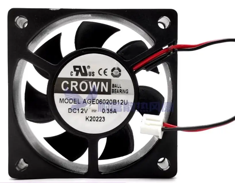 CROWN AGE06020B12U DC 12V 0.35A 60x60x20mm 2-Wire Server Cooling Fan