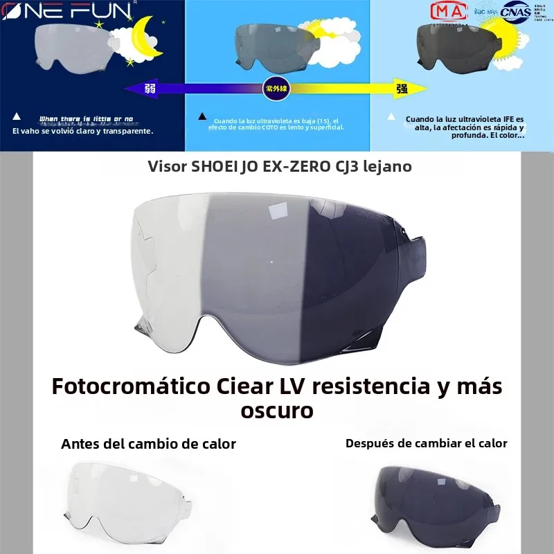 Visera de Repuesto Fotocromática JO para Casco SHOEI EX-ZERO CJ3, Lente Protectora para Casco de Motocicleta con Protección UV y Antivaho, Accesorios