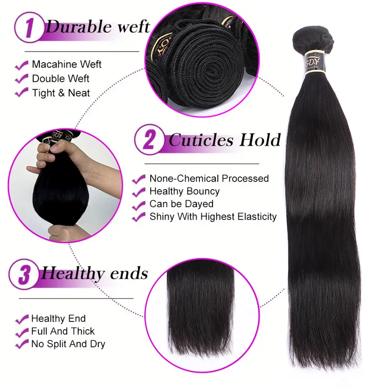 Straight Human Hair Bundles With Closure 2x6 Deep Part Closure Virgin Brazilian Hair Bundles With 2X6 Transparent Lace Closure